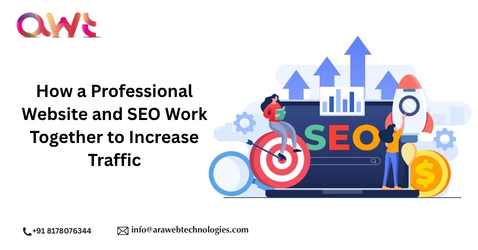 Website and SEO increasing traffic with growth chart illustration