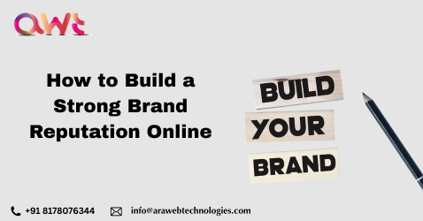 Build a strong brand reputation online concept with branding elements