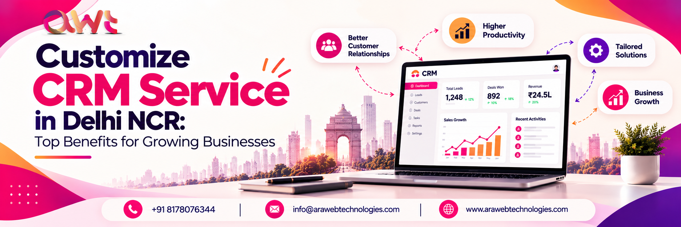 Customize CRM Service in Delhi NCR for business automation, customer relationship management, sales tracking, and improved workflow efficiency.